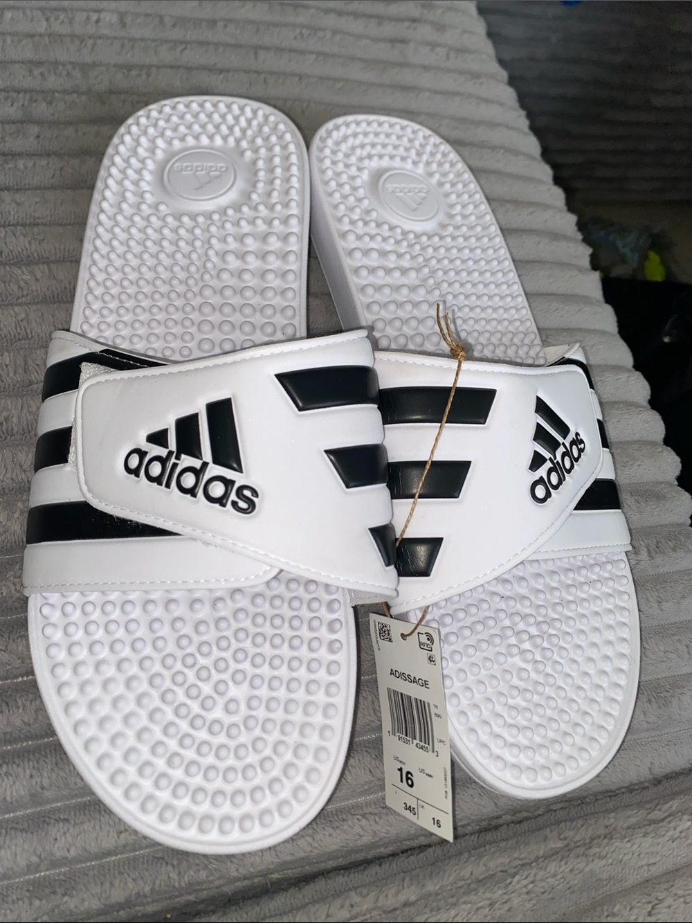 NWT MENS ADIDAS ADISSAGE WHITE SLIDES SZ 16